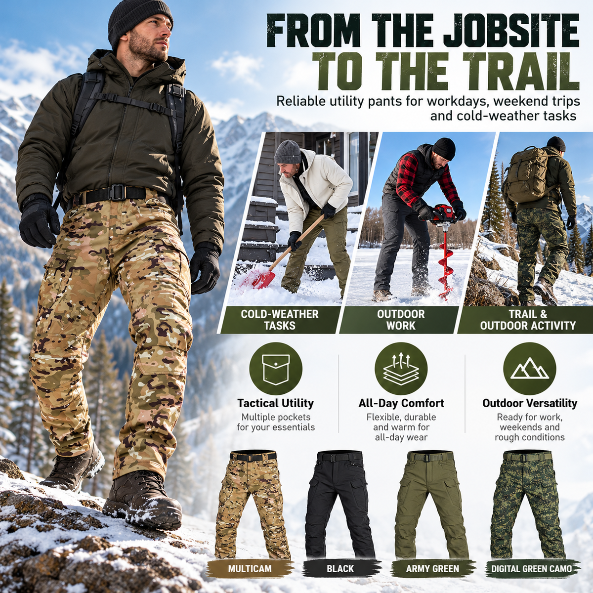 Men's Fleece-Lined Tactical Cargo Pants
