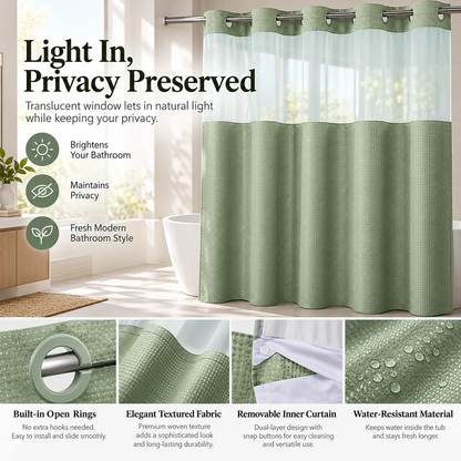 Double Layer Waffle-Pattern Shower Curtain