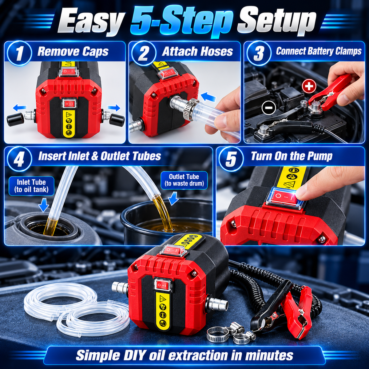 12V 80W Oil Extractor Pump, Oil Removal Transfer Suction Pump for Fluid Change