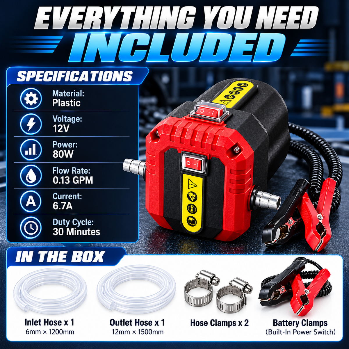 12V 80W Oil Extractor Pump, Oil Removal Transfer Suction Pump for Fluid Change