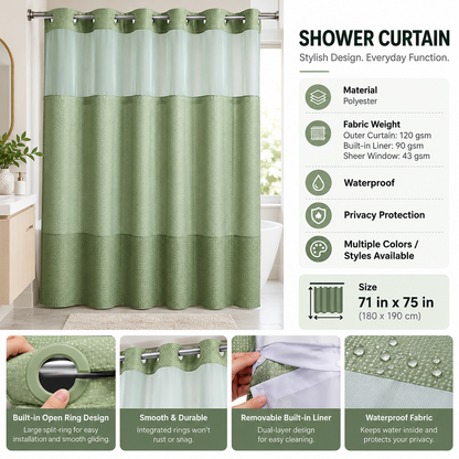 Double Layer Waffle-Pattern Shower Curtain