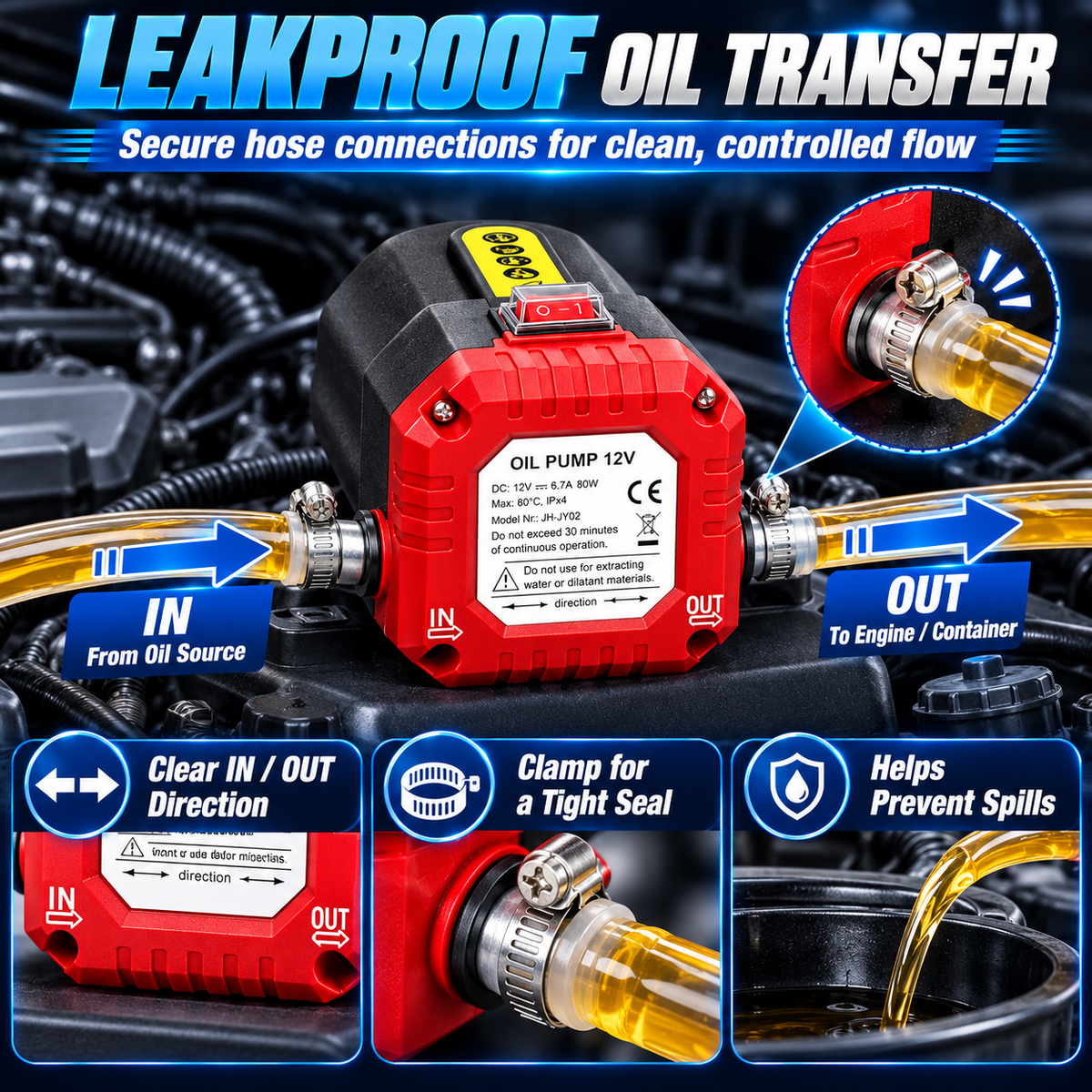12V 80W Oil Extractor Pump, Oil Removal Transfer Suction Pump for Fluid Change
