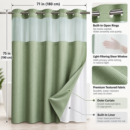 Double Layer Waffle-Pattern Shower Curtain