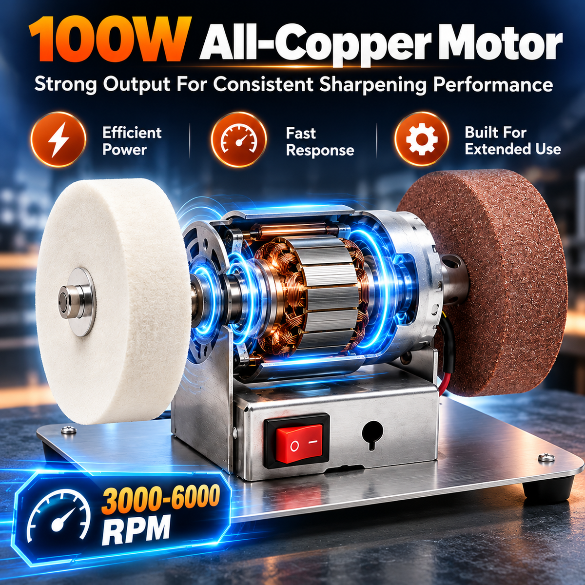 100W Mini Grinder 12-Speed 3000-6000RPM Electric Benchtop Sande