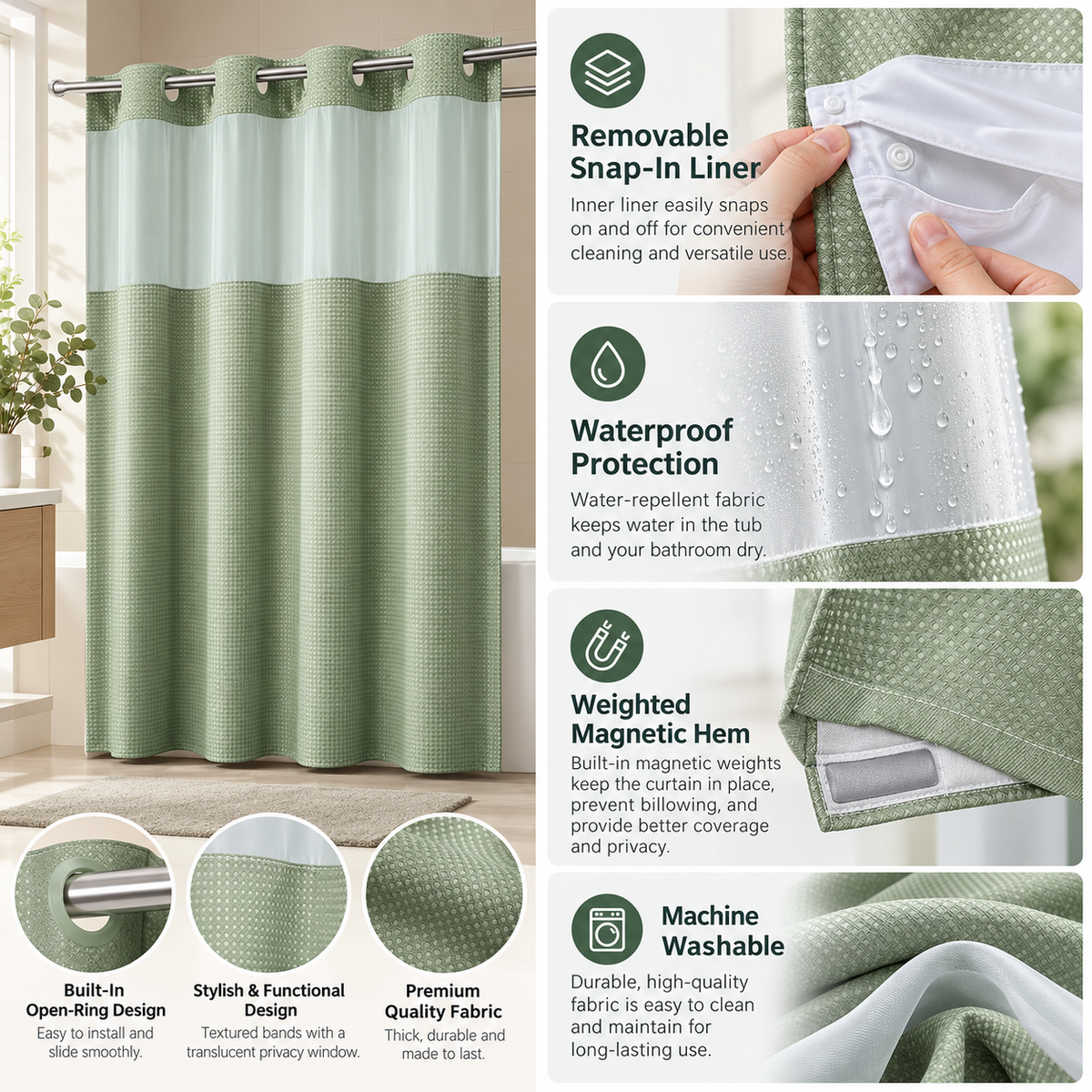 Double Layer Waffle-Pattern Shower Curtain
