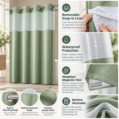 Double Layer Waffle-Pattern Shower Curtain