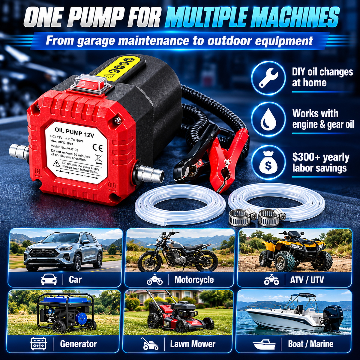 12V 80W Oil Extractor Pump, Oil Removal Transfer Suction Pump for Fluid Change