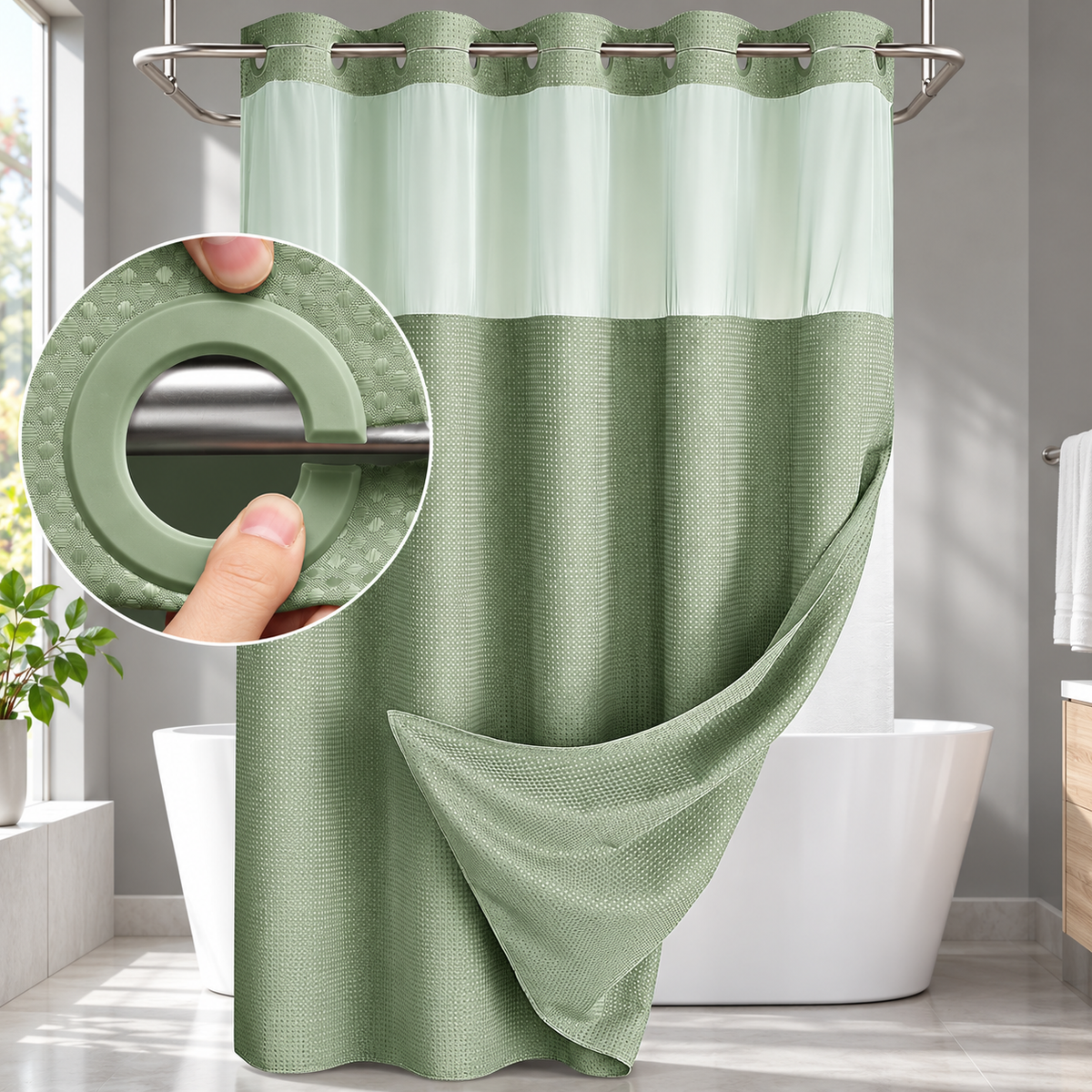 Double Layer Waffle-Pattern Shower Curtain