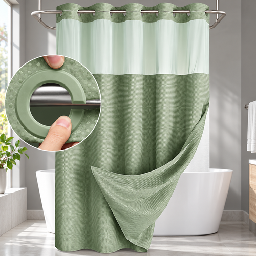 Double Layer Waffle-Pattern Shower Curtain
