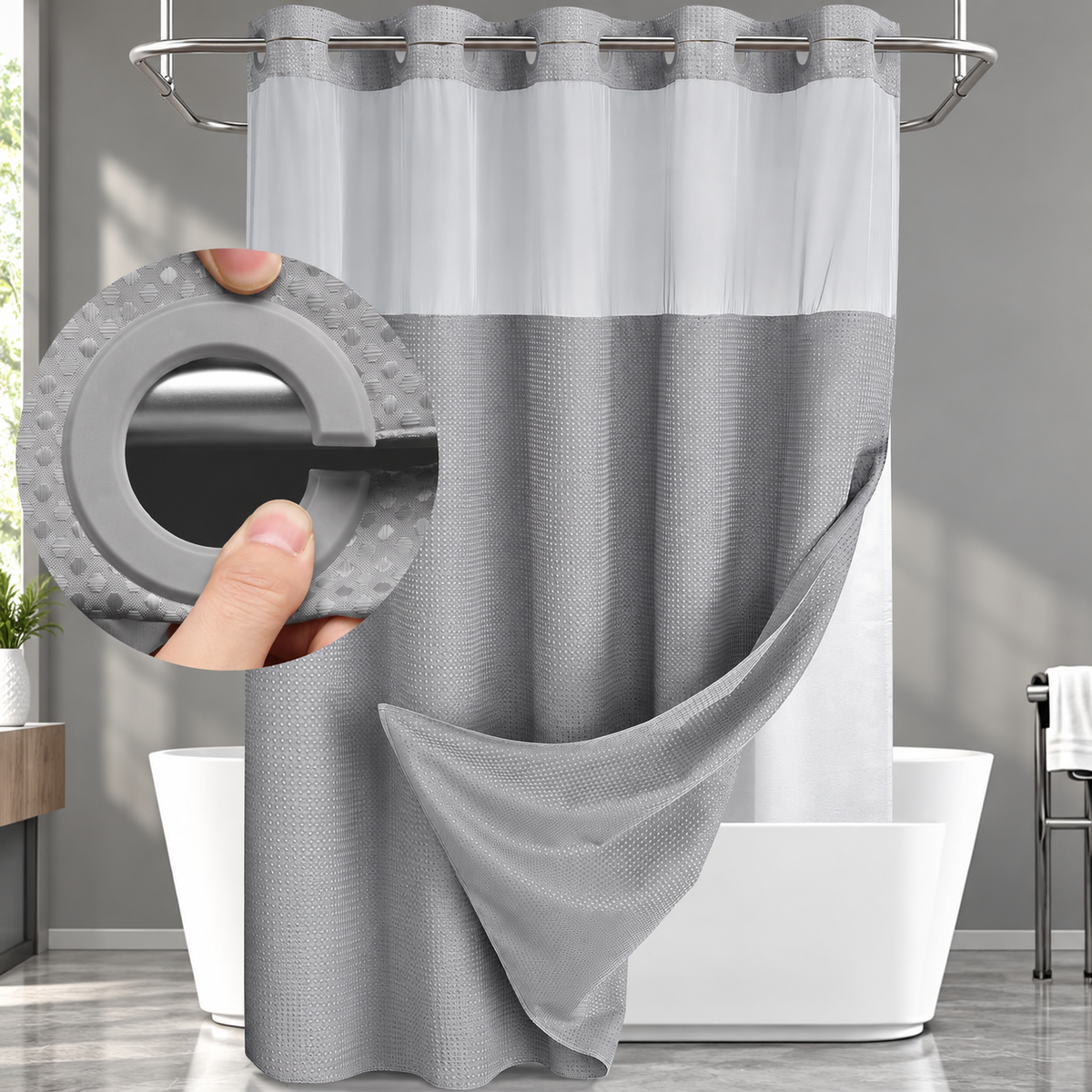 Double Layer Waffle-Pattern Shower Curtain