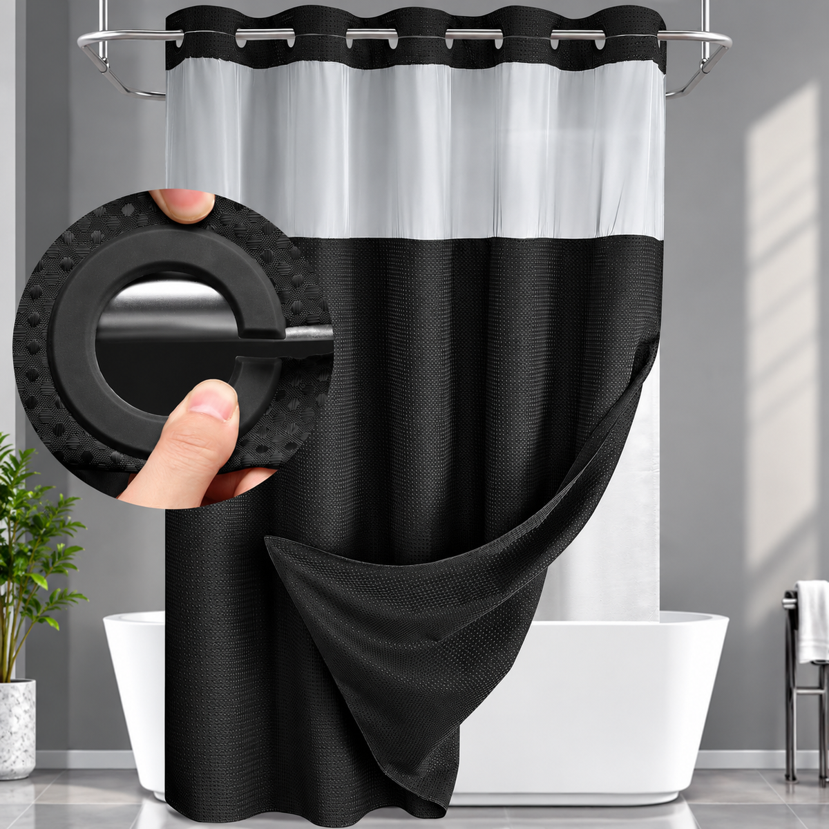 Double Layer Waffle-Pattern Shower Curtain