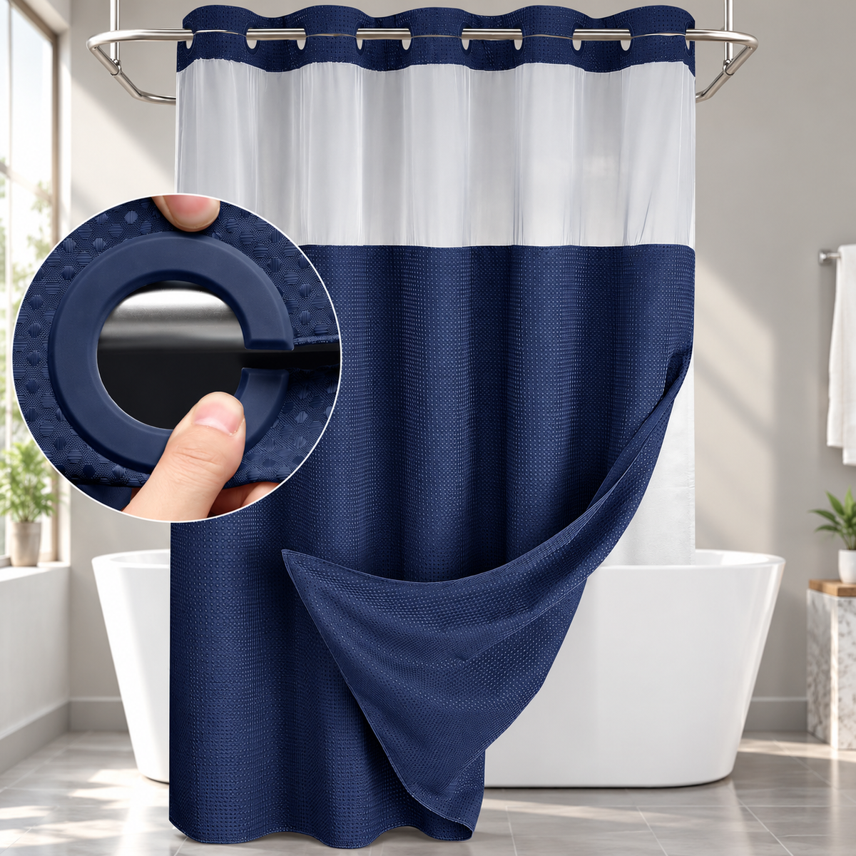 Double Layer Waffle-Pattern Shower Curtain
