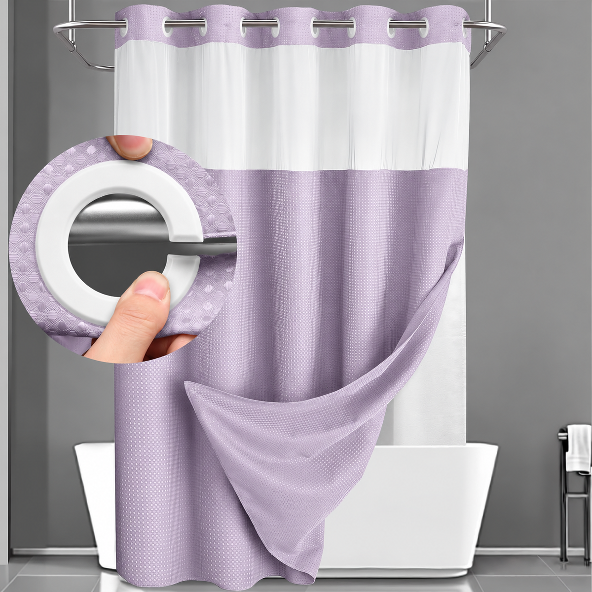 Double Layer Waffle-Pattern Shower Curtain