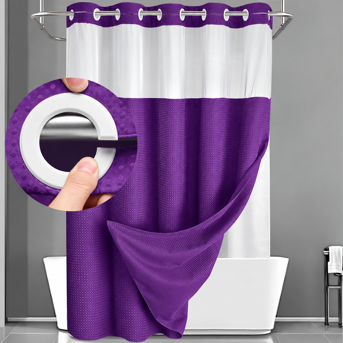 Double Layer Waffle-Pattern Shower Curtain
