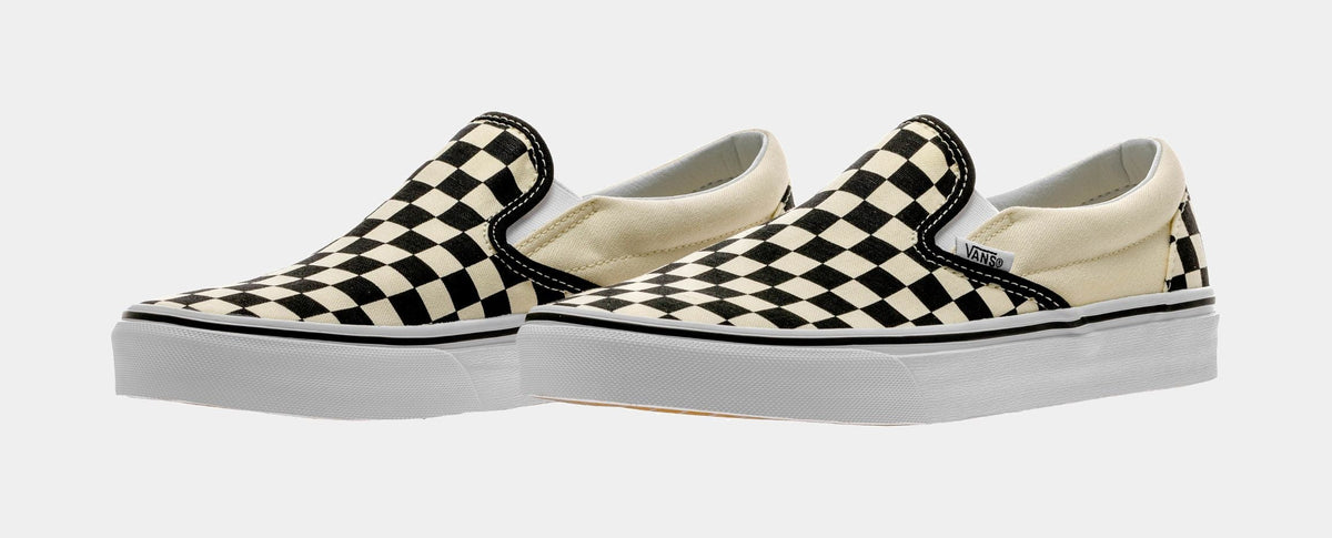 Classic Slip On Checkerboard Mens Skateboarding Shoe (Black/White)
